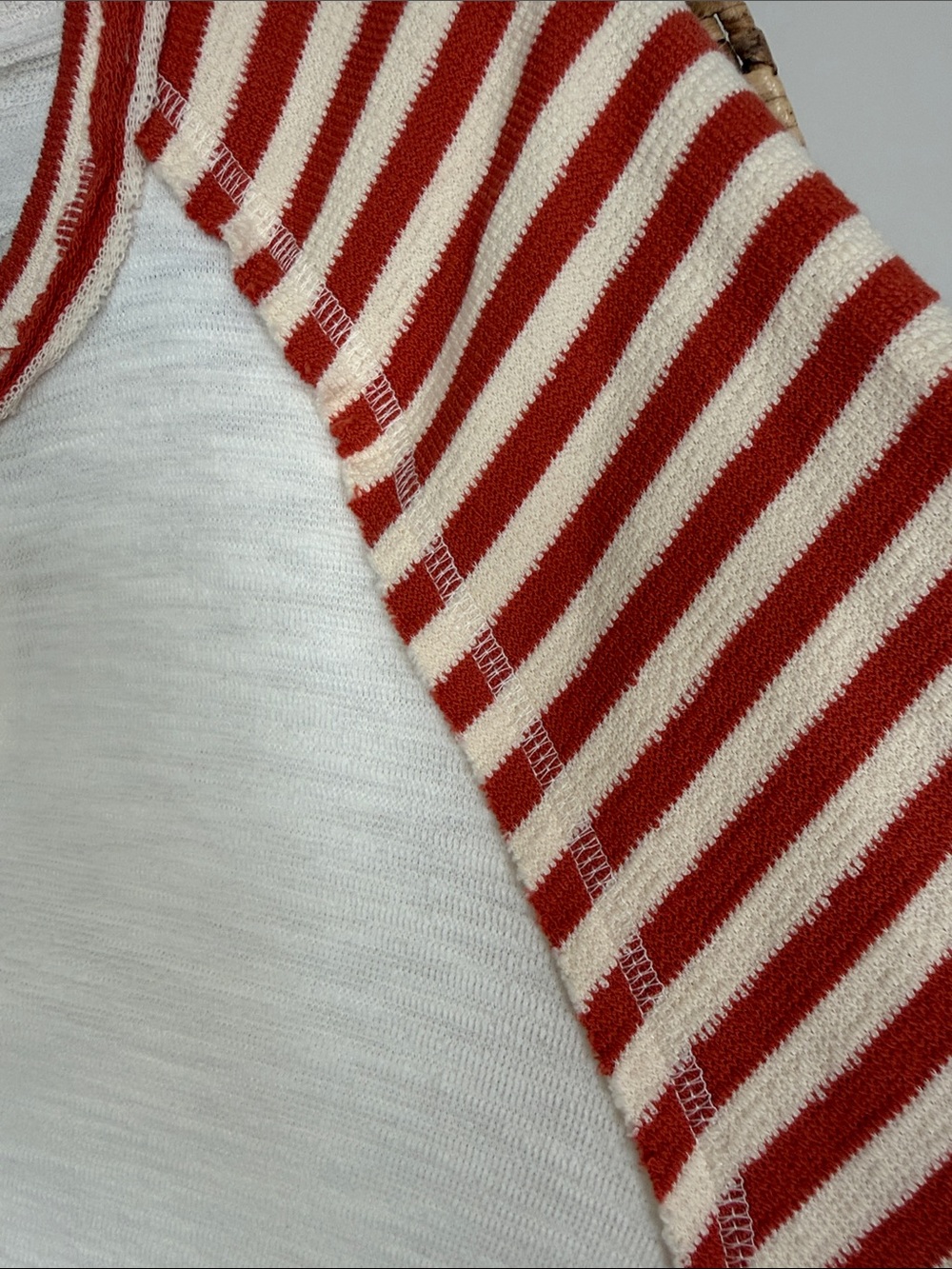 Ariella Cream Knit Raglan Top with Red Striped Sleeves - Picture 6 of 16
